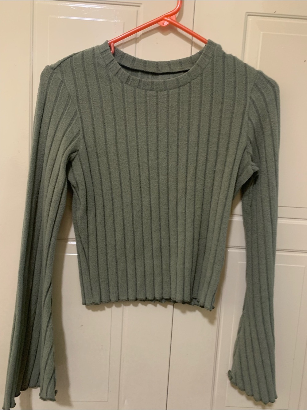 ROMWE Ribbed Long Sleeve Top in Sage